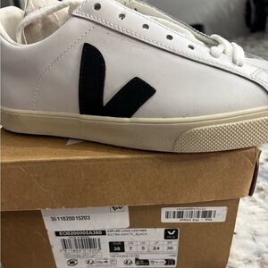 Veja White Leather Sneakers with Black Logo